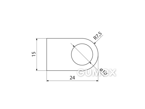 Silikonový profil tvaru "D" s dutinkou, 15x24/R7,5mm, 35°ShA, -60°C/+180°C, transparentní